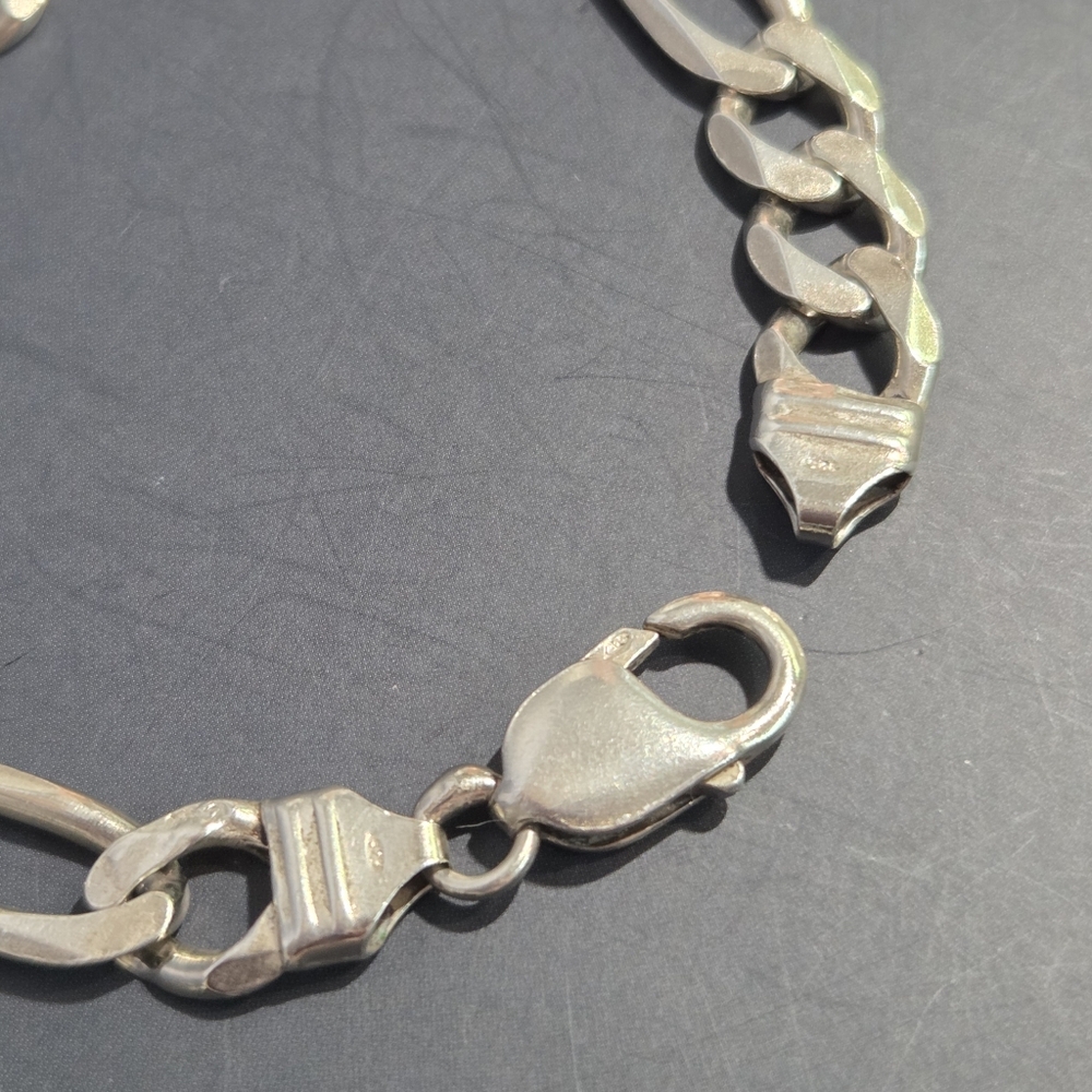 Genuine Vintage Italian Sterling Silver Heavy Figaro Chainlink Men's Bracelet - Picture 8 of 12